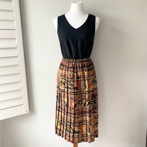 Vintage Leslie Fay Animal Print Midi Skirt Pleats